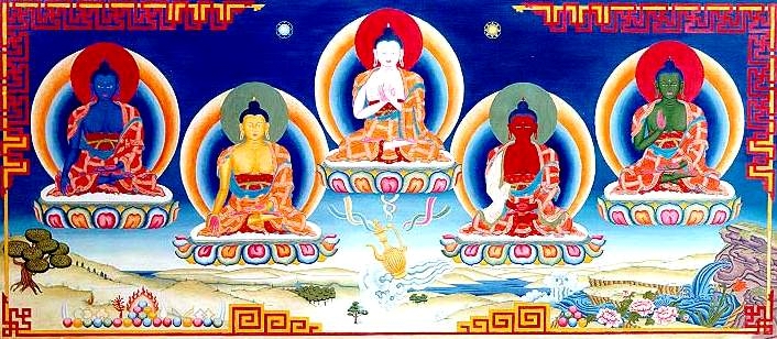 Cinco Budas Dhyani - Aksobhya - Ratnasambhava - Vairocana - Amitabha - Amoghasiddhi